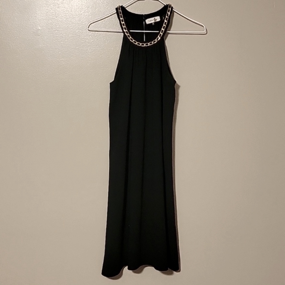 Calvin Klein Embroidered Halter Top Dress Black Womens 4